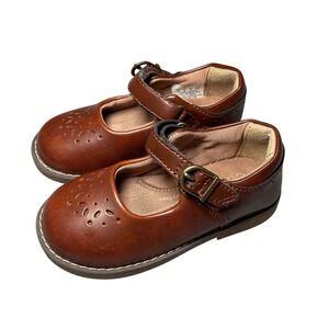 Stride Rite Brown Leather Mary Jane Mara Shoes Girls Size 7 Hook and Loop Strap